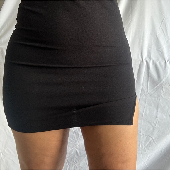 Black Windsor Slit Asymmetrical Strap Mini Dress - Picture 4 of 5